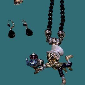 Kirks Folly Mad Hatter Alice in Wonderland Full Set Necklace, Bracelet Earrings
